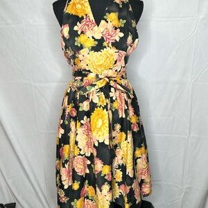 Floral Black and Yellow Women's Dress